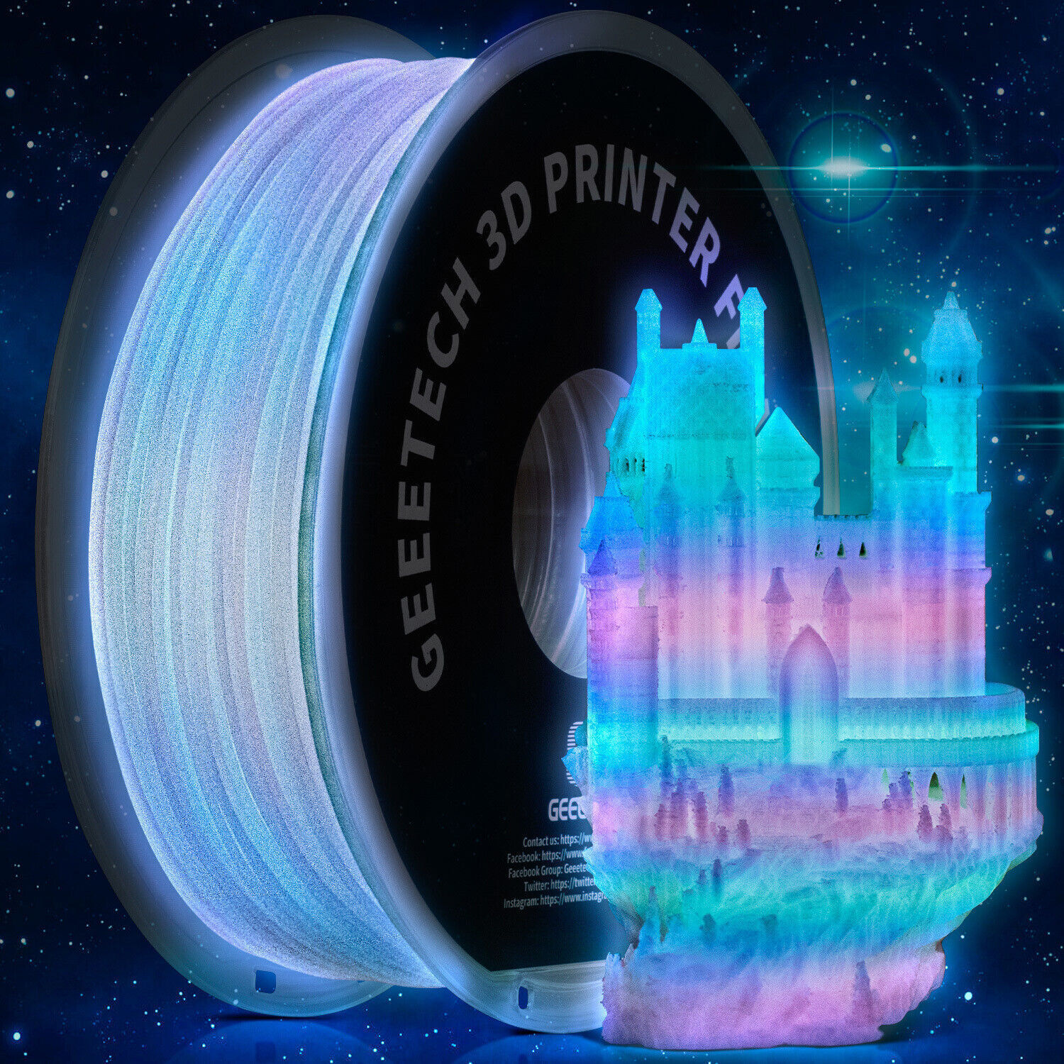 Geeetech Luminous PLA Filament 1.75mm 1KG Glowing in the Dark For 3D Printer