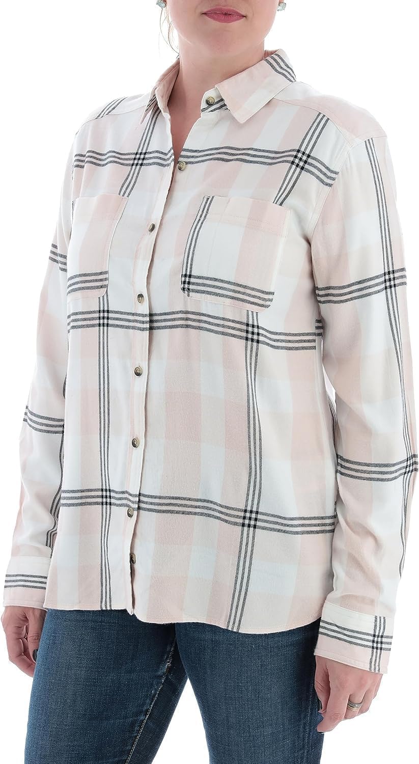 Womens Button Classic-Fit Shirts Plaid Long Sleeve Collared Business Casual Tops - Picture 21 of 81