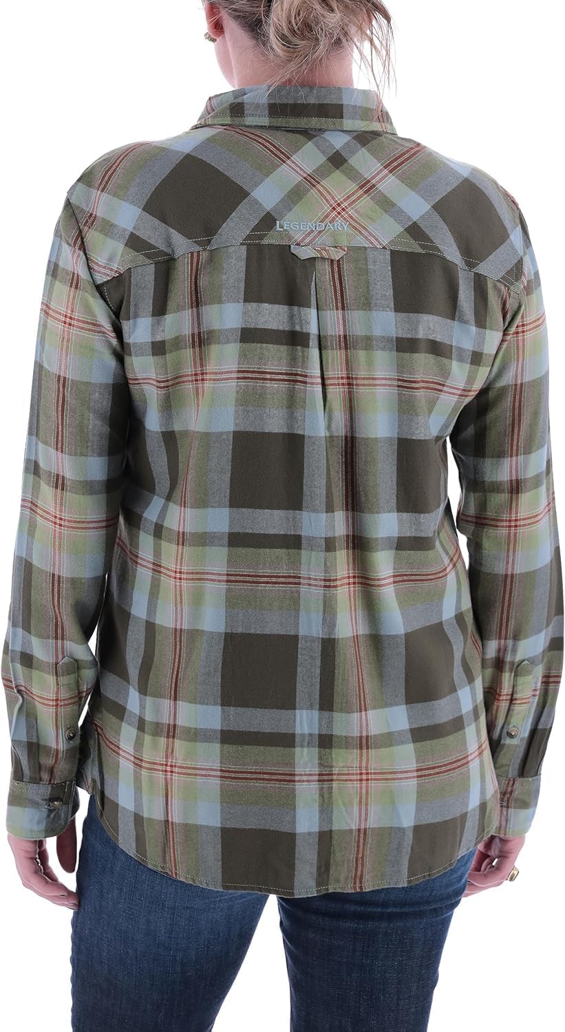 Womens Button Classic-Fit Shirts Plaid Long Sleeve Collared Business Casual Tops - Picture 40 of 81