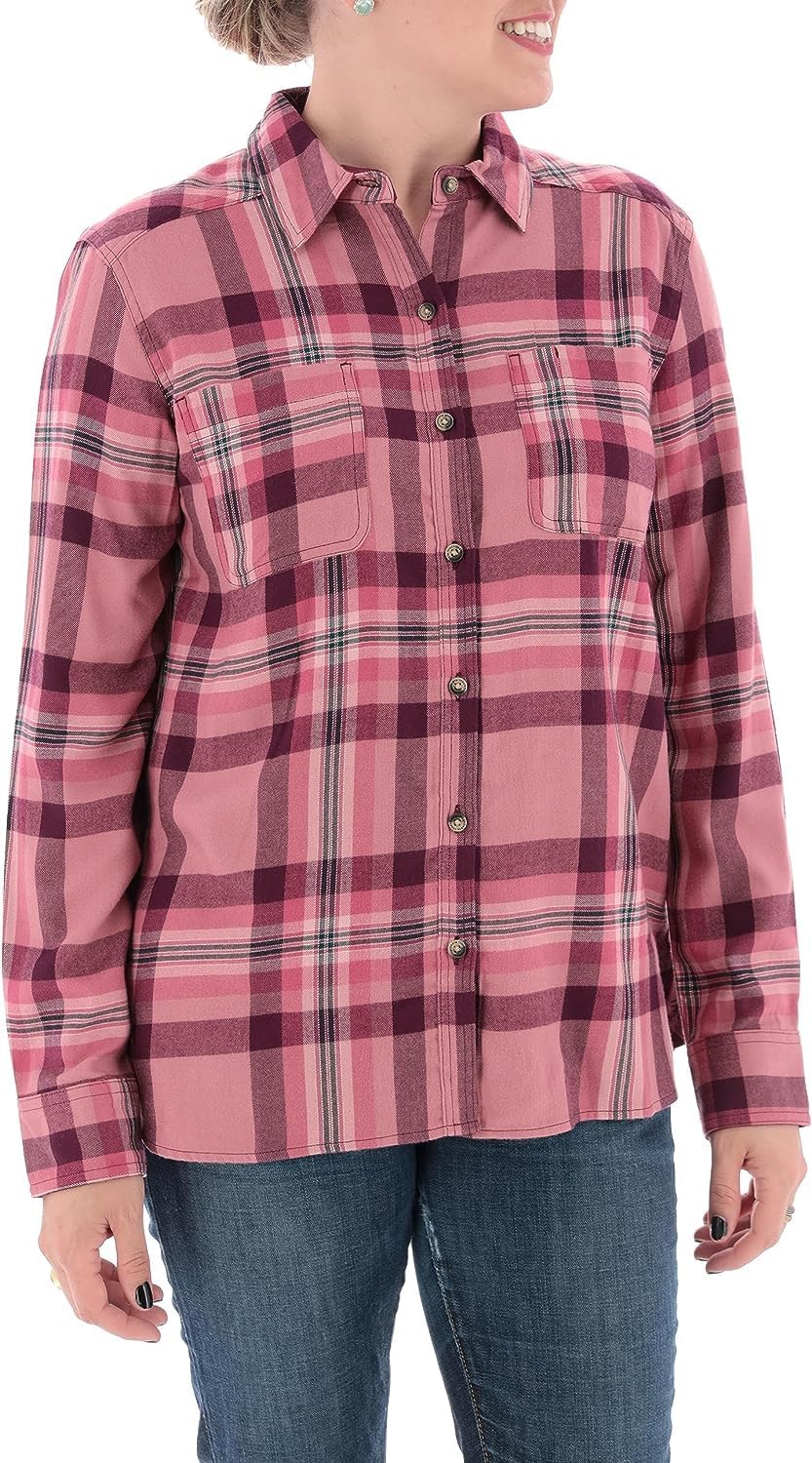 Womens Button Classic-Fit Shirts Plaid Long Sleeve Collared Business Casual Tops - Picture 47 of 81