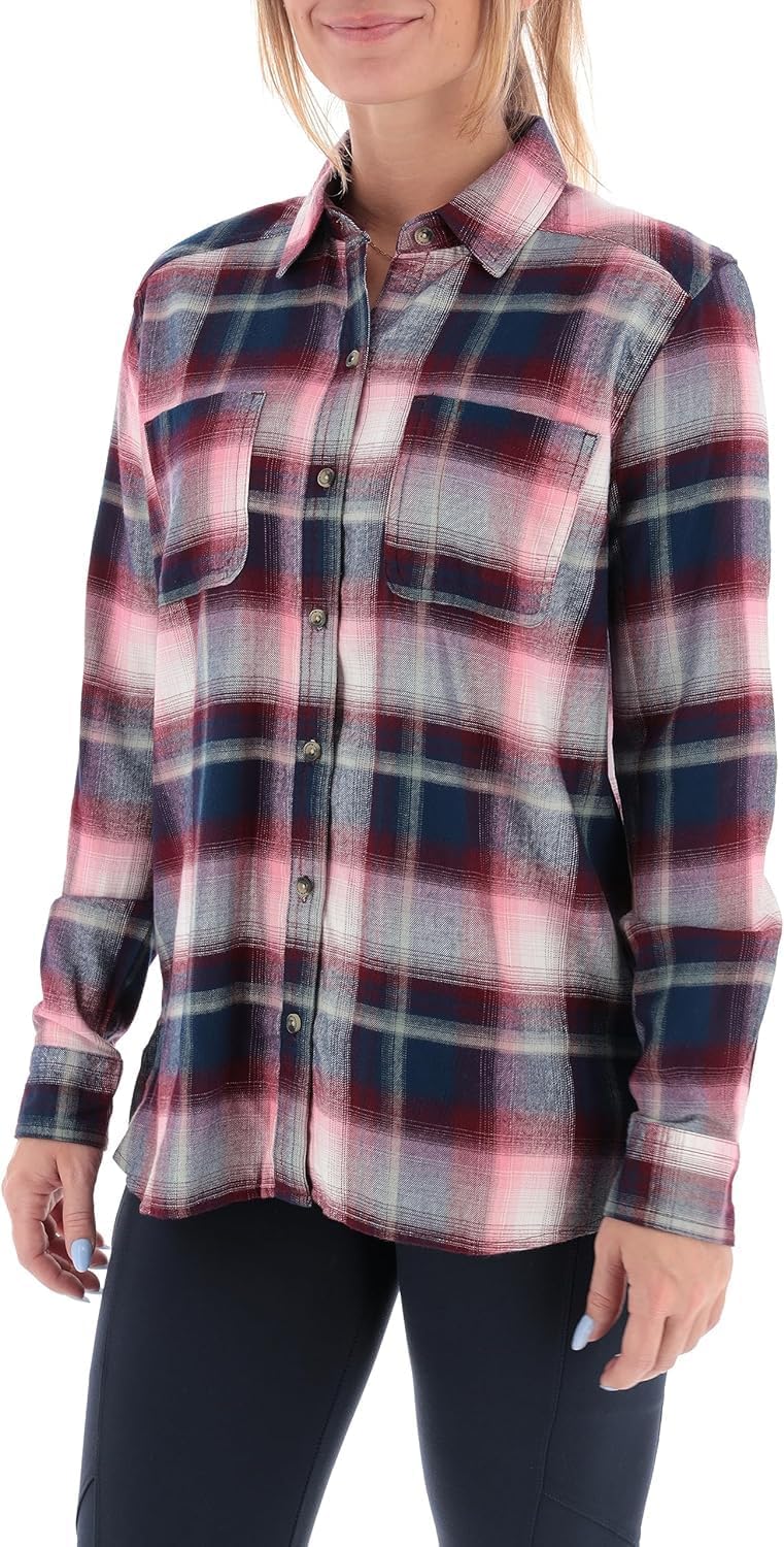Womens Button Classic-Fit Shirts Plaid Long Sleeve Collared Business Casual Tops - Picture 54 of 81