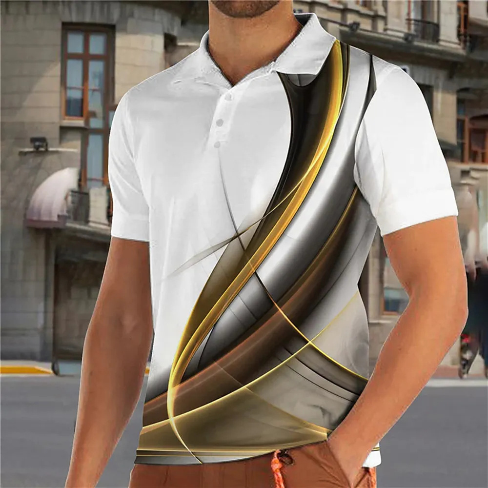 Men's 3D Printed Sports Short Sleeve Golf Shirt Summer Casual Lapel T-shirt Tops