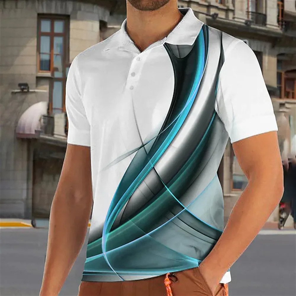 Men's 3D Printed Sports Short Sleeve Golf Shirt Summer Casual Lapel T-shirt Tops