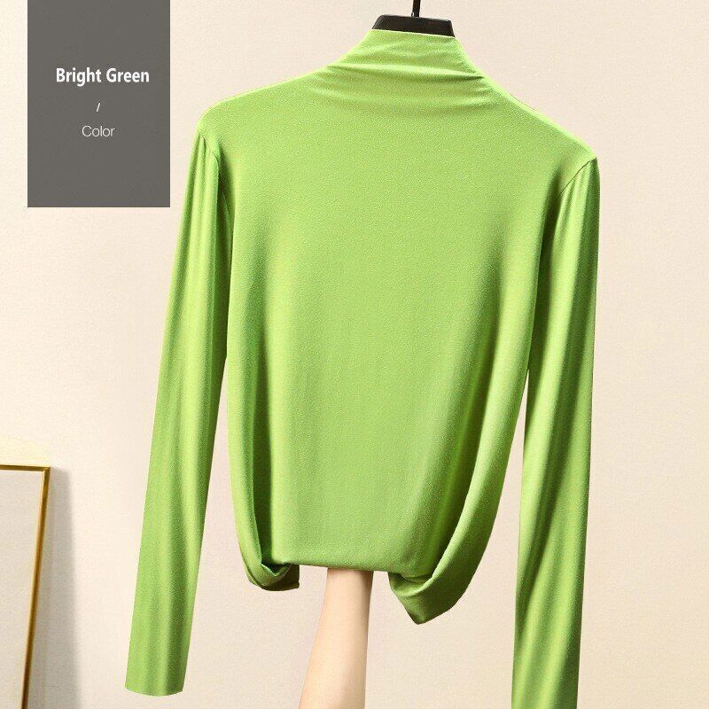 Women T-shirt Autumn Winter Mock Neck Slim Tee Shirt Solid Basic Tops Undershirt