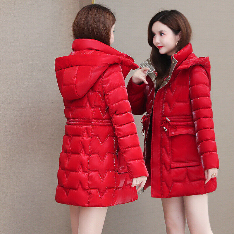 Women's Winter Padded Warm Hooded Long Jacket Parka Outwear Puffer Bright Coat - Picture 7 of 9