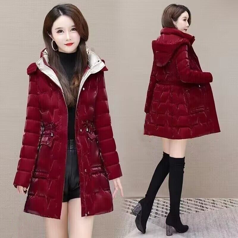 Women's Winter Padded Warm Hooded Long Jacket Parka Outwear Puffer Bright Coat - Picture 9 of 9