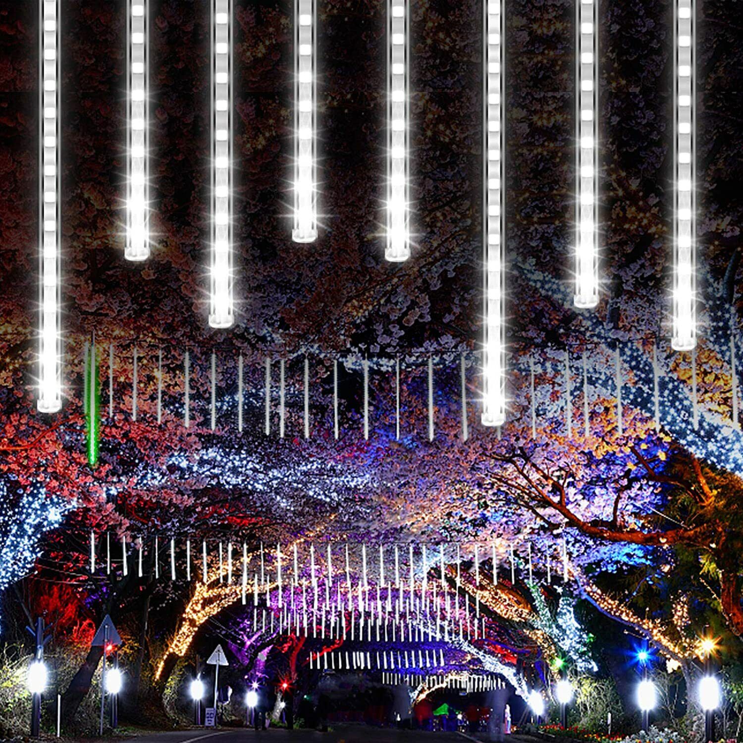 288 LED Meteor Shower Lights Fairy String Light Falling Rain Tree Garden Xmas US