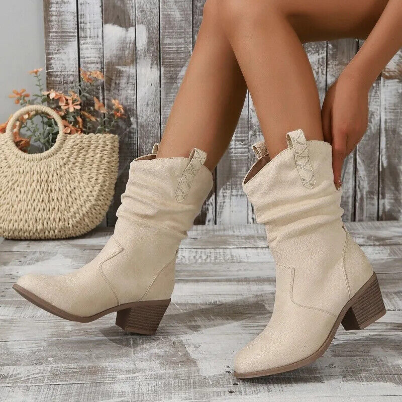 Mujeres Nuevas Botas Informales de Cuero Sintético Cara Blanca Cubierta Moda Grandes Mangas Medianas - Imagen 9 de 10