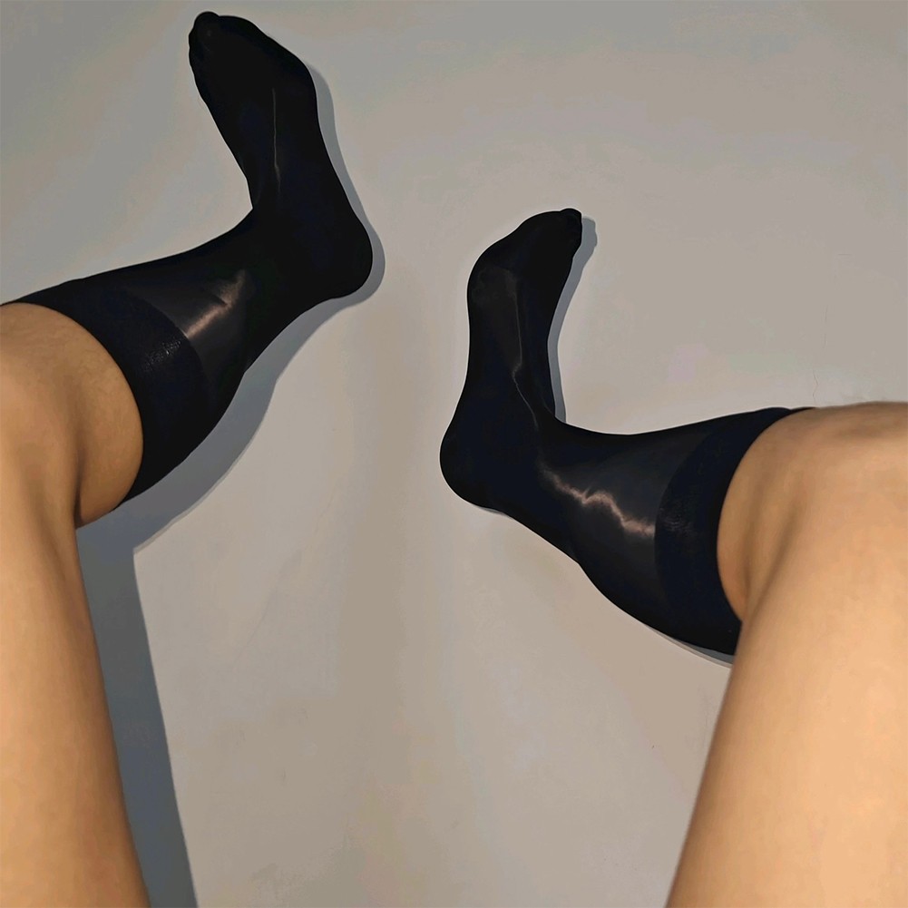 Stretchy Shiny Sheer Mesh Oil Socks Mens Over the Calf Stockings Navy blue - Picture 21 of 28