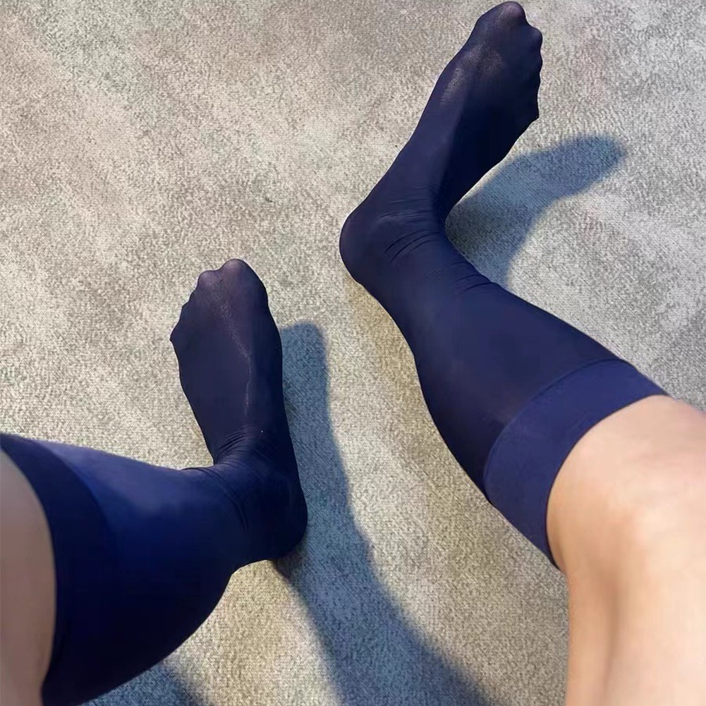 Stretchy Shiny Sheer Mesh Oil Socks Mens Over the Calf Stockings Navy blue - Picture 23 of 28