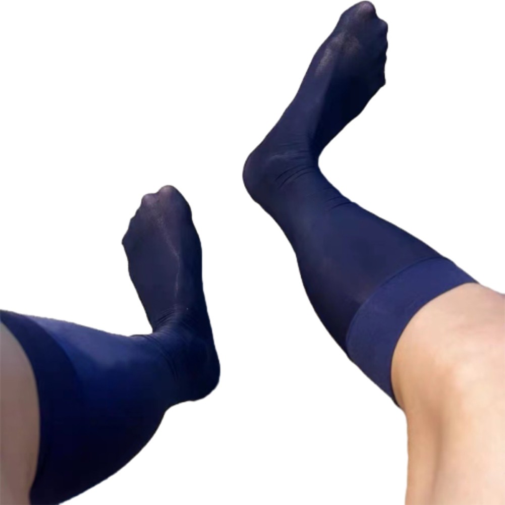 Stretchy Shiny Sheer Mesh Oil Socks Mens Over the Calf Stockings Navy blue - Picture 24 of 28