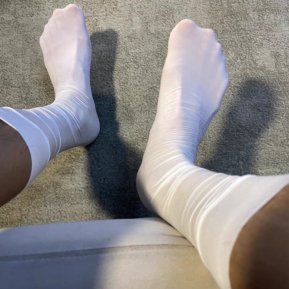 Stretchy Shiny Sheer Mesh Oil Socks Mens Over the Calf Stockings Navy blue - Picture 25 of 28
