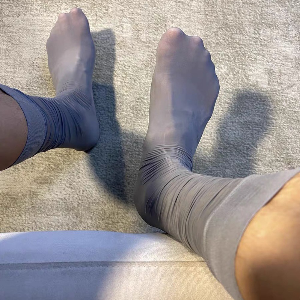 Stretchy Shiny Sheer Mesh Oil Socks Mens Over the Calf Stockings Navy blue - Picture 27 of 28
