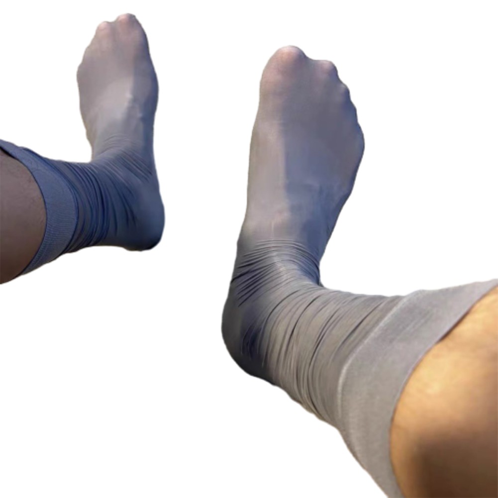 Stretchy Shiny Sheer Mesh Oil Socks Mens Over the Calf Stockings Navy blue - Picture 28 of 28