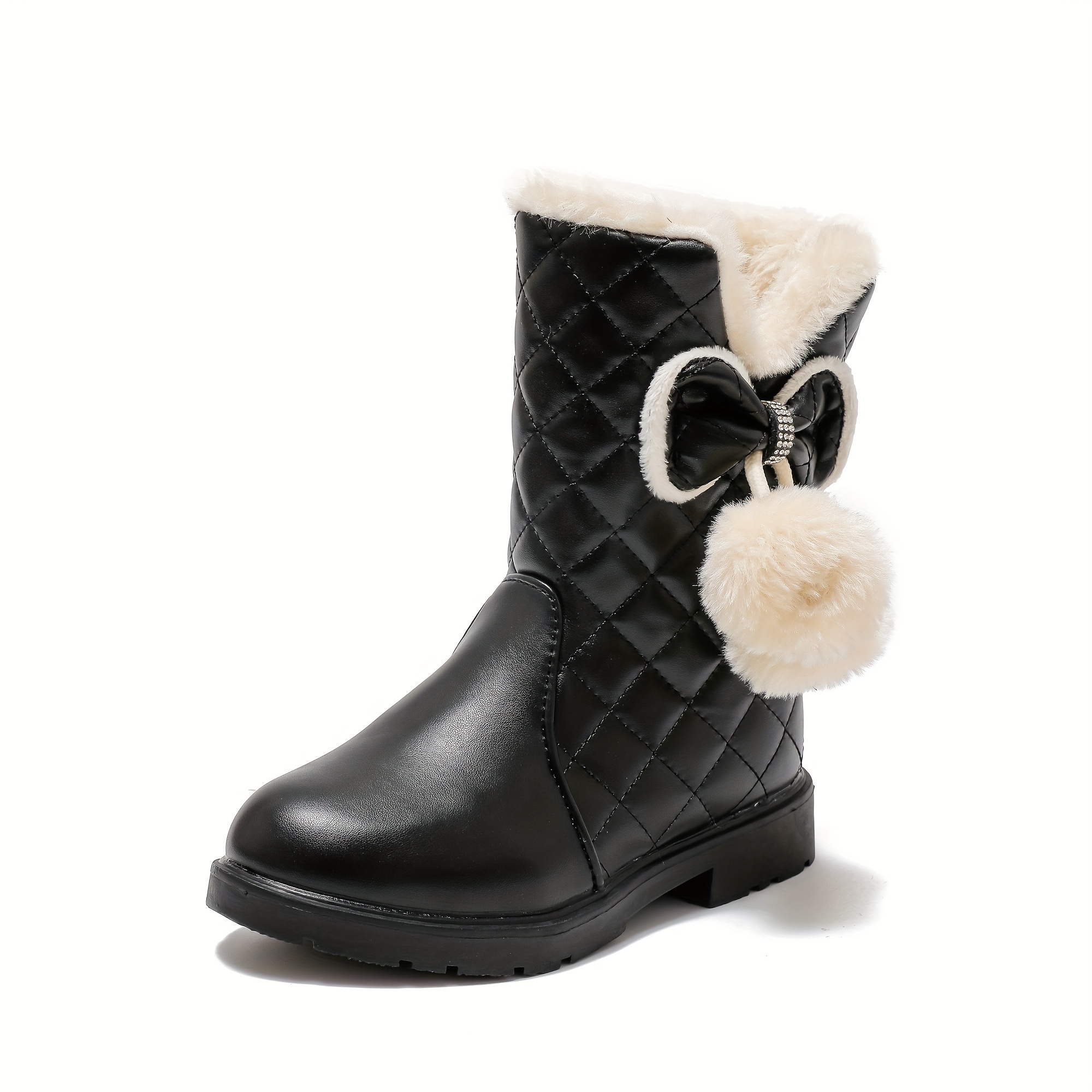 Girls Snow Boots with Bow Tassel Warm Fur Lined Shoes Pull On Party Dress Size