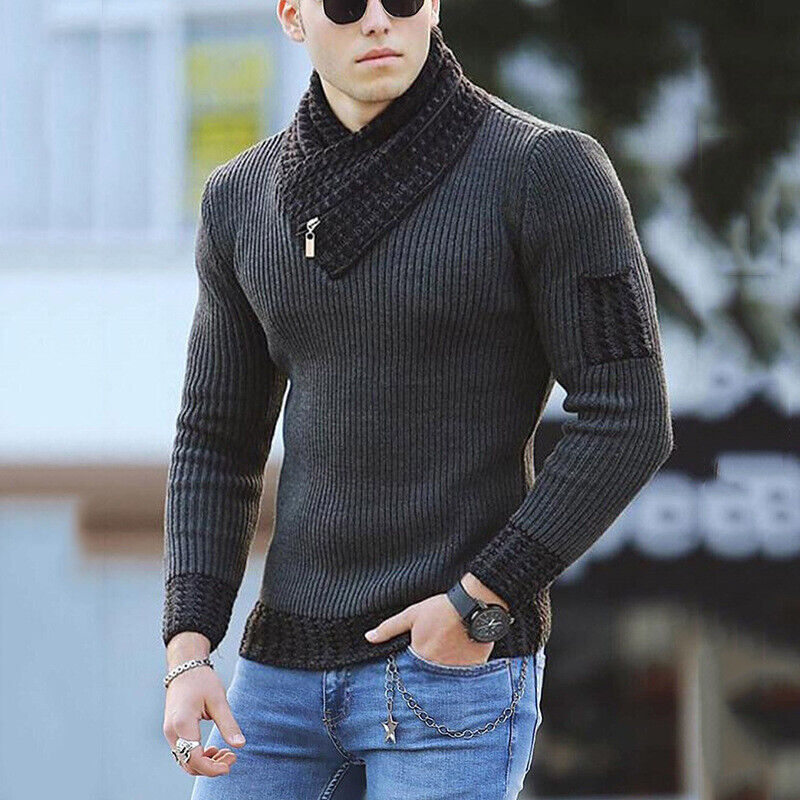 Mens Casual Sweater Shawl Turtleneck Pullover Jacket Winter Warm Cotton Sweaters