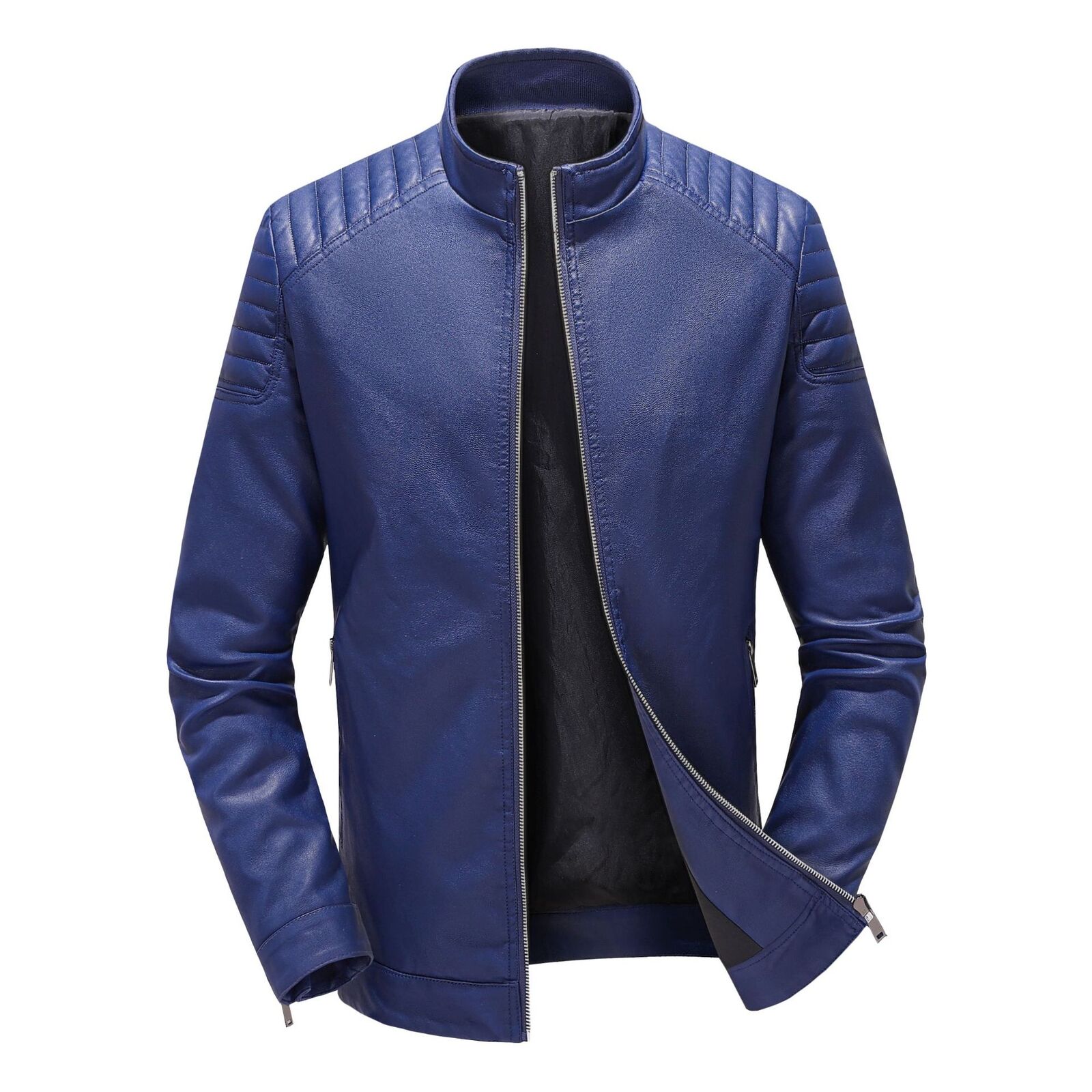 Men's Leather Jacket Thin Long Sleeve Motorcycle Jacket Coat - Bild 1 von 18