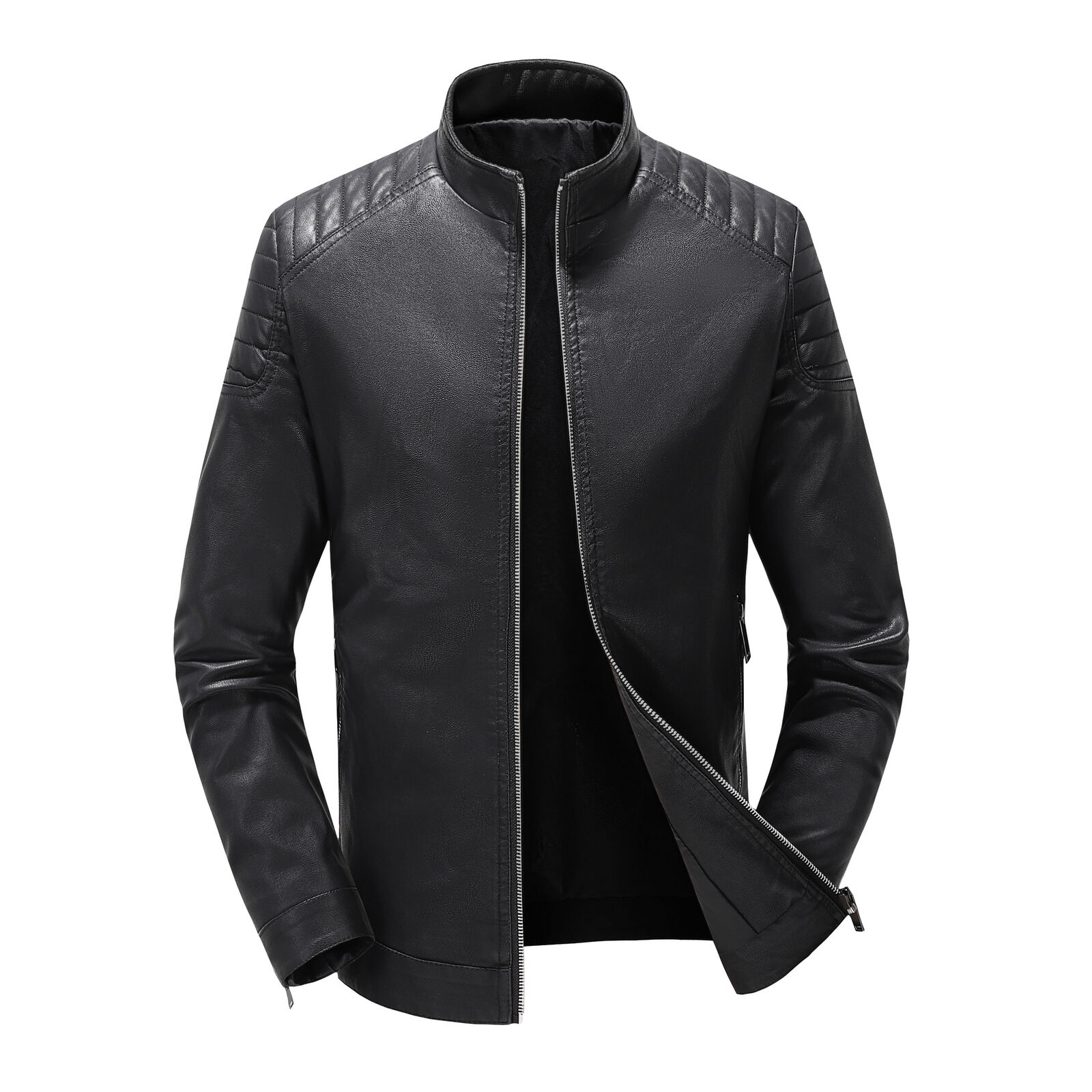 Men's Leather Jacket Thin Long Sleeve Motorcycle Jacket Coat - Bild 13 von 18