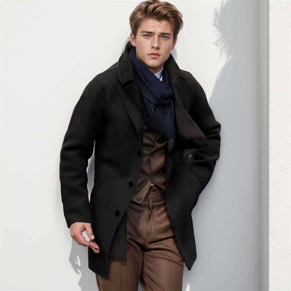 Cappotto trench uomo francese business soprabito caldo media lunghezza lana cappotto - Foto 8 di 9