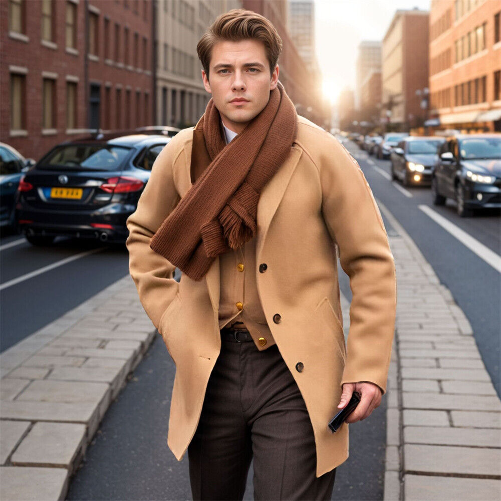 Cappotto trench uomo francese business soprabito caldo media lunghezza lana cappotto - Foto 9 di 9