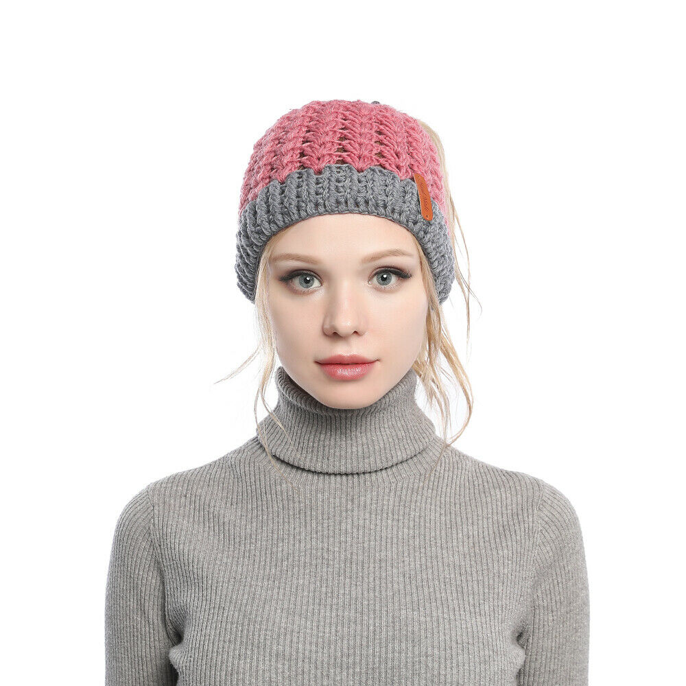 Mujeres Invierno Tejido Hueco Top Cola de Caballo Gorro Cálido Exterior Corredor Sombrero Gorra - Imagen 11 de 35