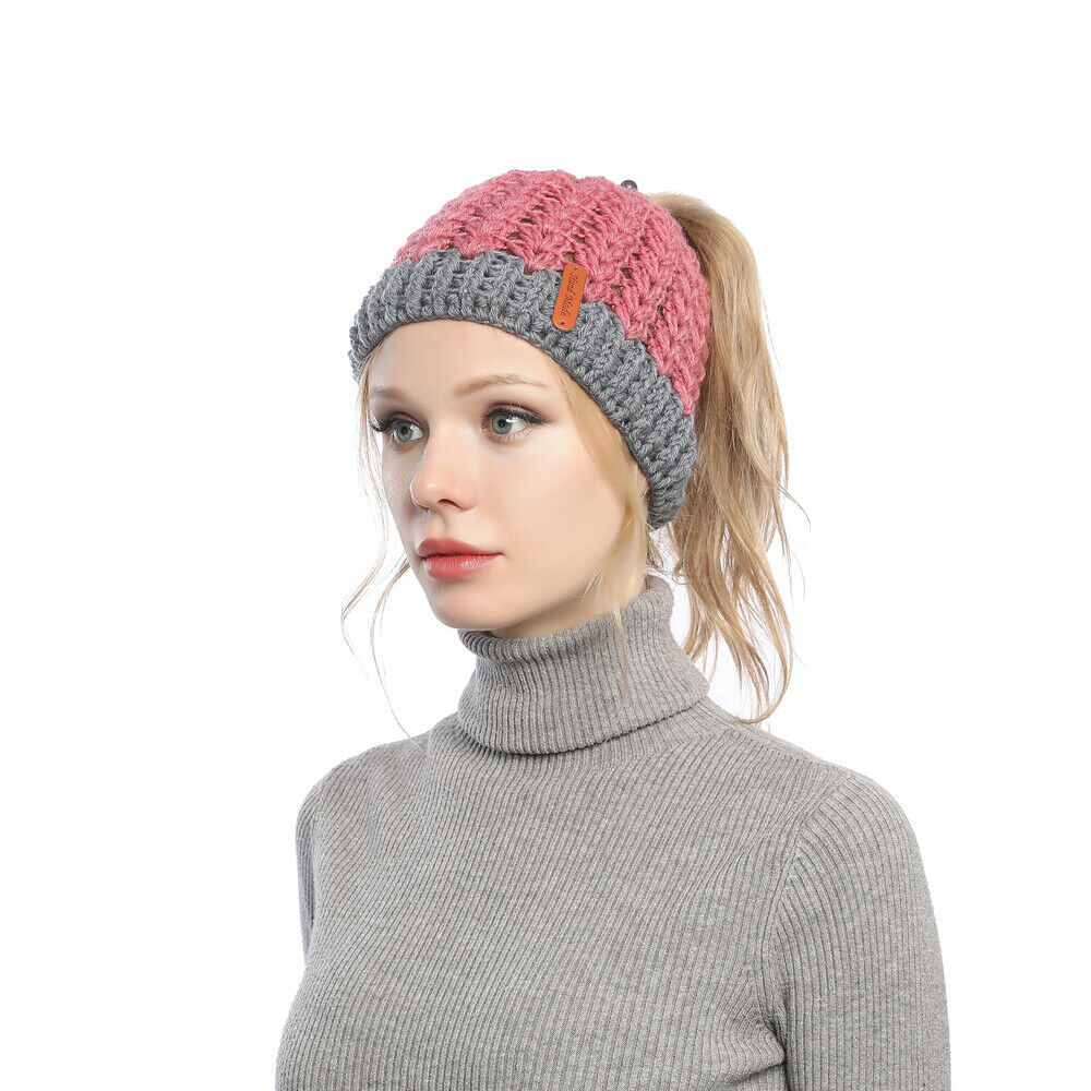 Mujeres Invierno Tejido Hueco Top Cola de Caballo Gorro Cálido Exterior Corredor Sombrero Gorra - Imagen 12 de 35