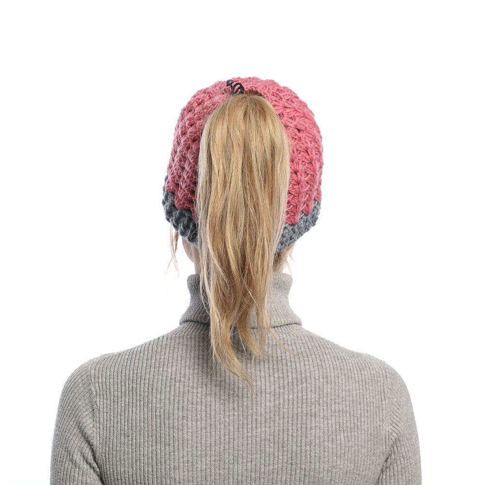 Mujeres Invierno Tejido Hueco Top Cola de Caballo Gorro Cálido Exterior Corredor Sombrero Gorra - Imagen 14 de 35