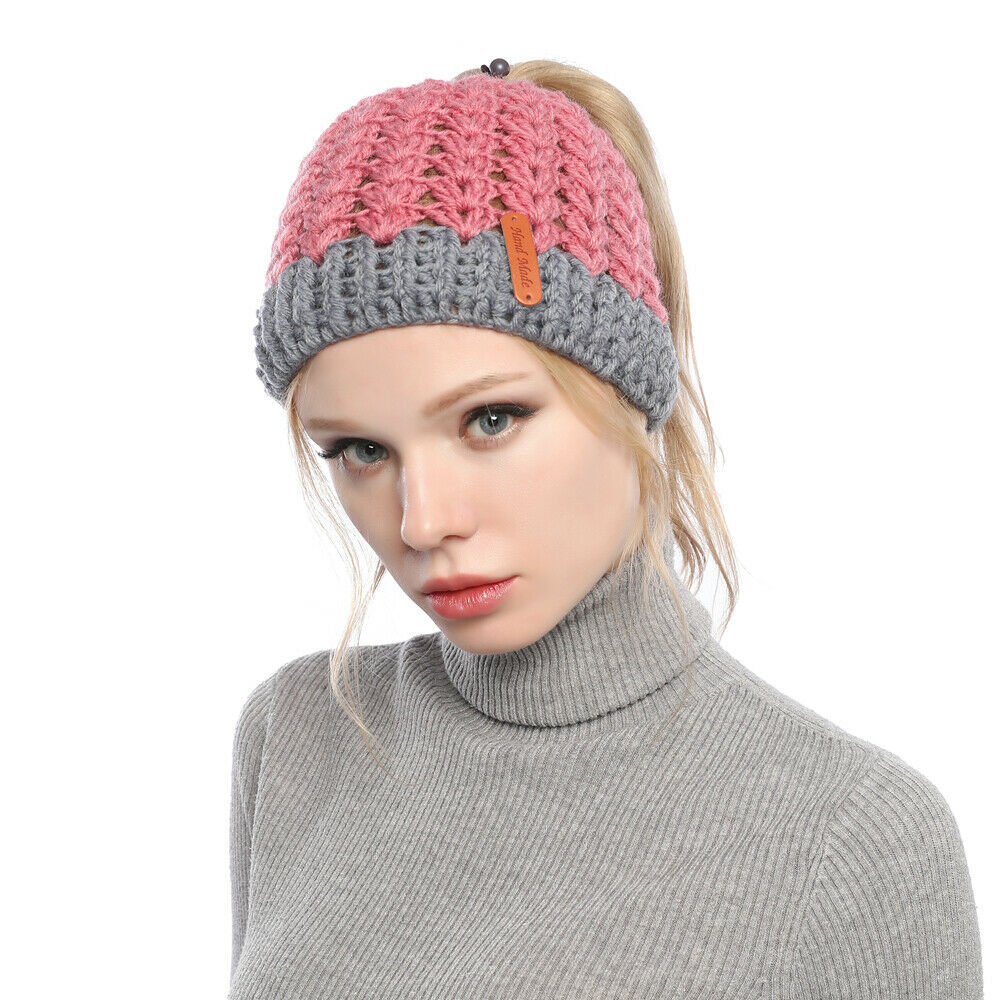 Mujeres Invierno Tejido Hueco Top Cola de Caballo Gorro Cálido Exterior Corredor Sombrero Gorra - Imagen 10 de 35