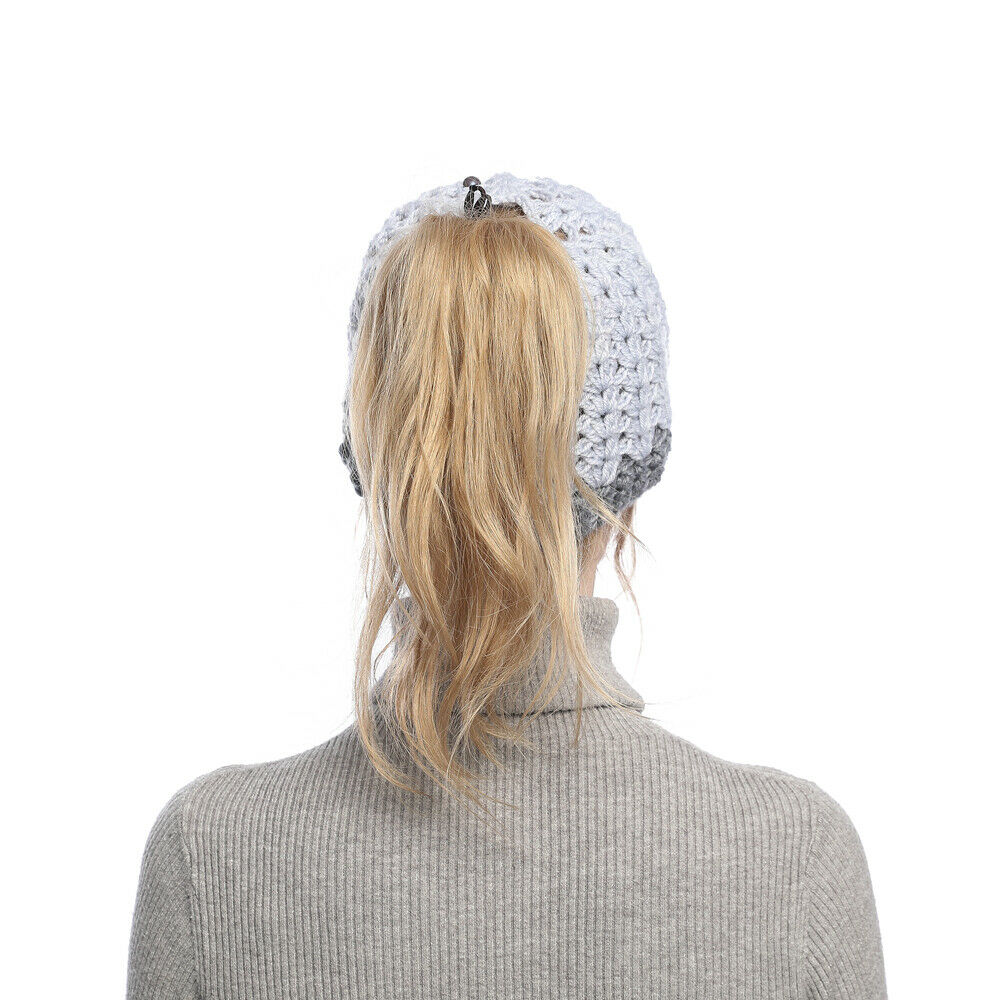 Mujeres Invierno Tejido Hueco Top Cola de Caballo Gorro Cálido Exterior Corredor Sombrero Gorra - Imagen 22 de 35