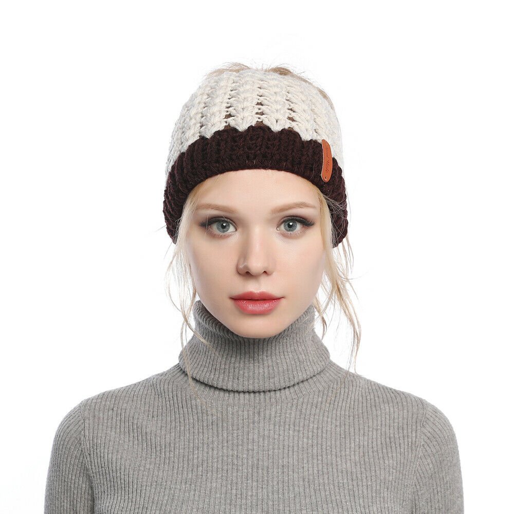 Mujeres Invierno Tejido Hueco Top Cola de Caballo Gorro Cálido Exterior Corredor Sombrero Gorra - Imagen 31 de 35