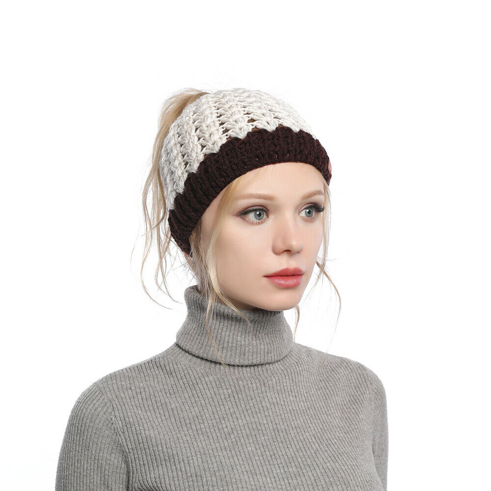 Mujeres Invierno Tejido Hueco Top Cola de Caballo Gorro Cálido Exterior Corredor Sombrero Gorra - Imagen 32 de 35