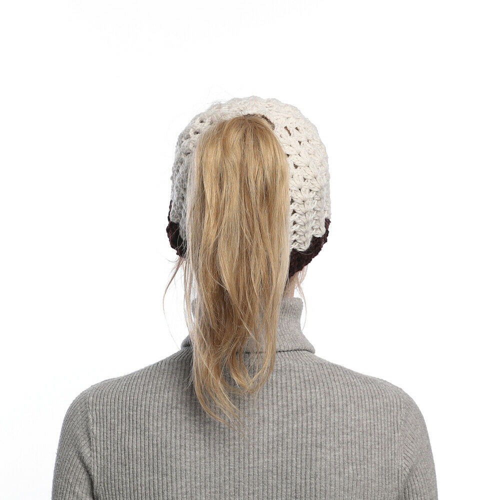 Mujeres Invierno Tejido Hueco Top Cola de Caballo Gorro Cálido Exterior Corredor Sombrero Gorra - Imagen 34 de 35