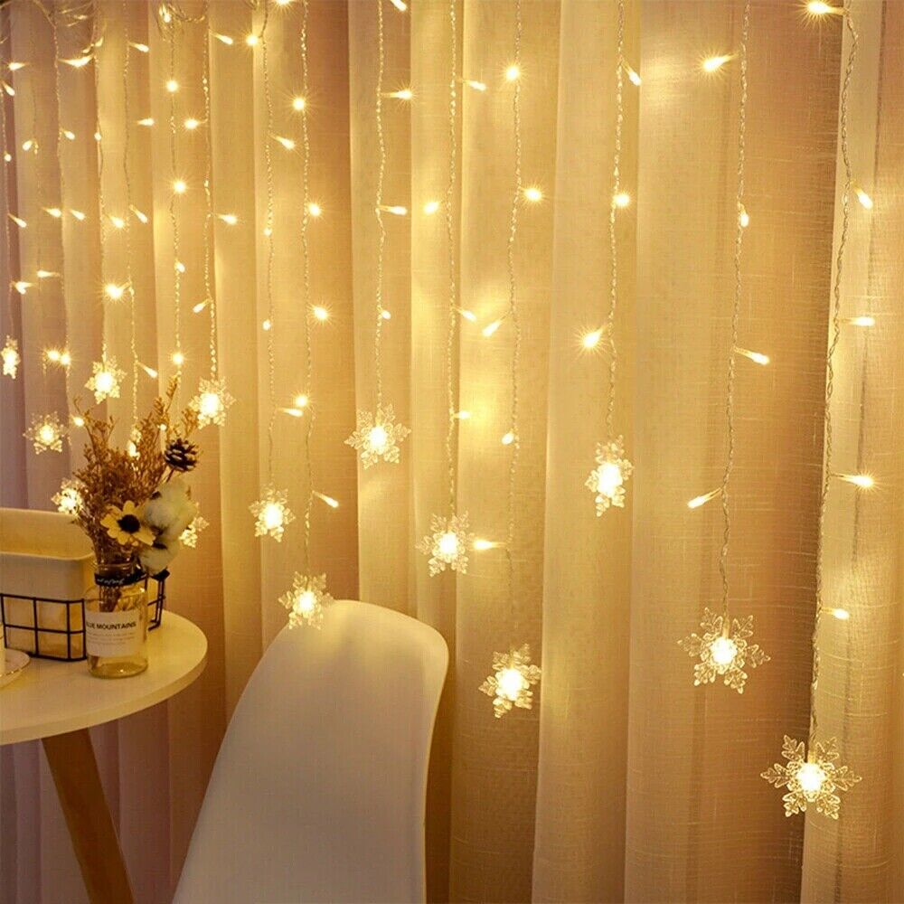 11.5FT 96LED Snowflake Curtain Icicle Lights Wedding Party Fairy Christmas Lamp - Picture 14 of 17