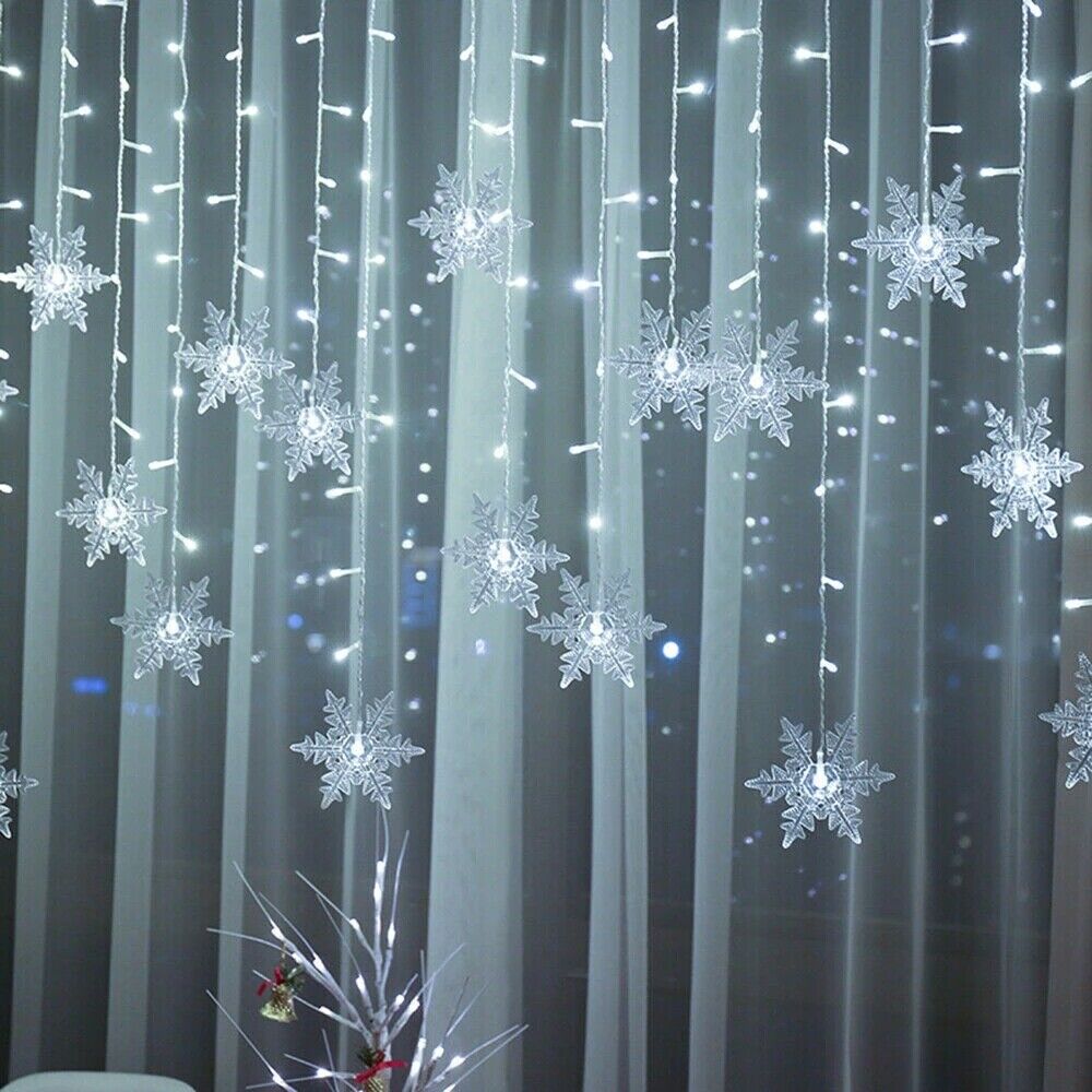 11.5FT 96LED Snowflake Curtain Icicle Lights Wedding Party Fairy Christmas Lamp - Picture 15 of 17