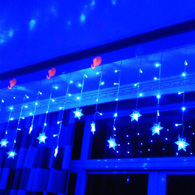 11.5FT 96LED Snowflake Curtain Icicle Lights Wedding Party Fairy Christmas Lamp - Picture 16 of 17