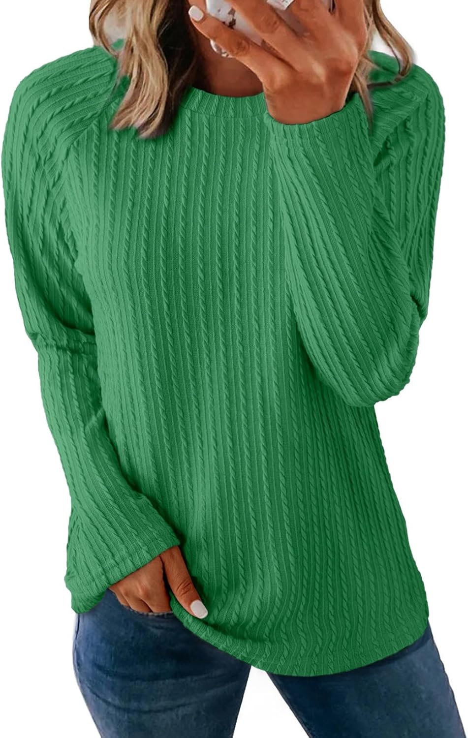 Womens Long Sleeve Lightweight Shirts Fall Trendy Tops Crewneck Casual Knit Tee - Picture 29 of 108