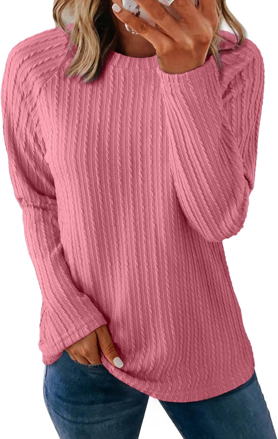 Womens Long Sleeve Lightweight Shirts Fall Trendy Tops Crewneck Casual Knit Tee - Picture 40 of 108