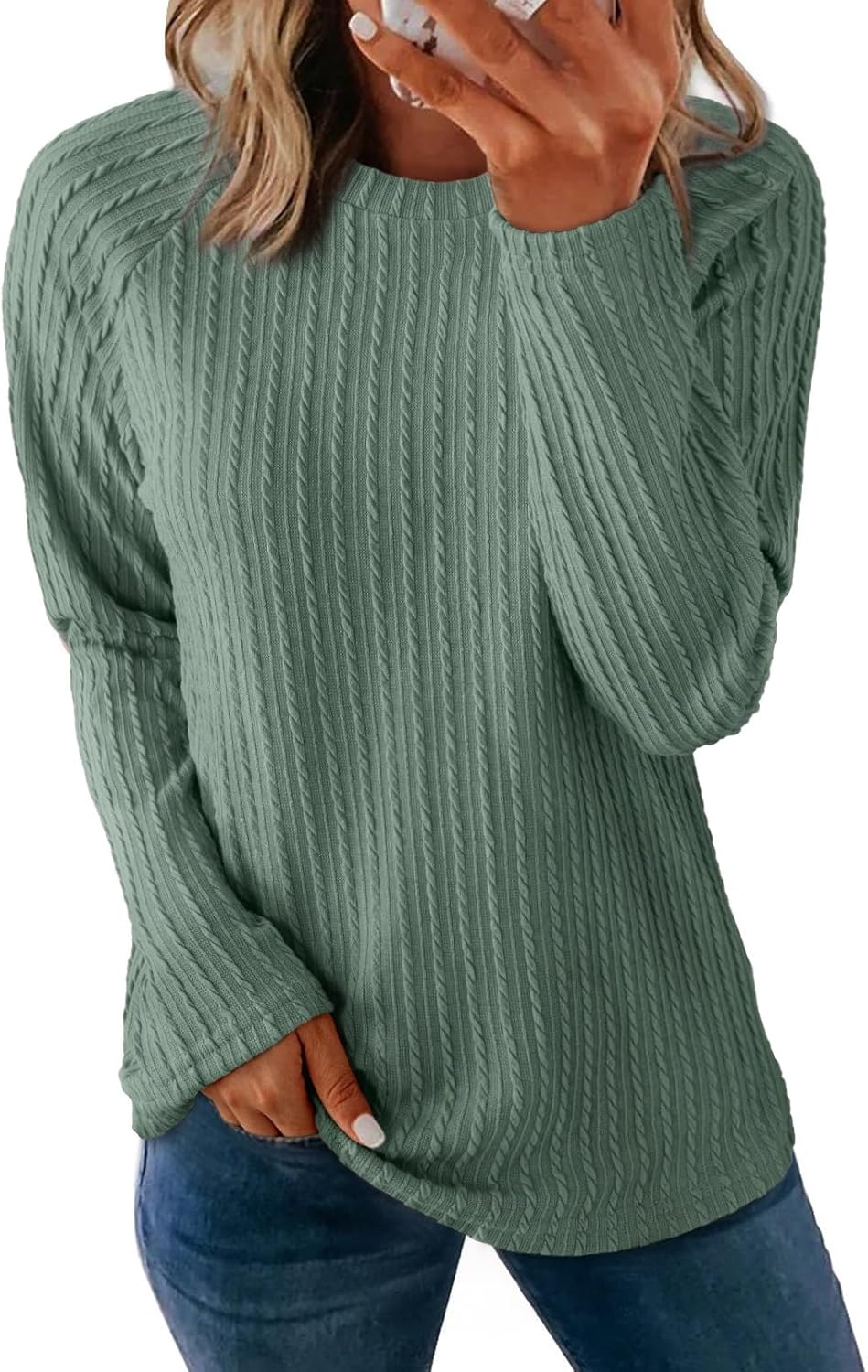 Womens Long Sleeve Lightweight Shirts Fall Trendy Tops Crewneck Casual Knit Tee - Picture 60 of 108