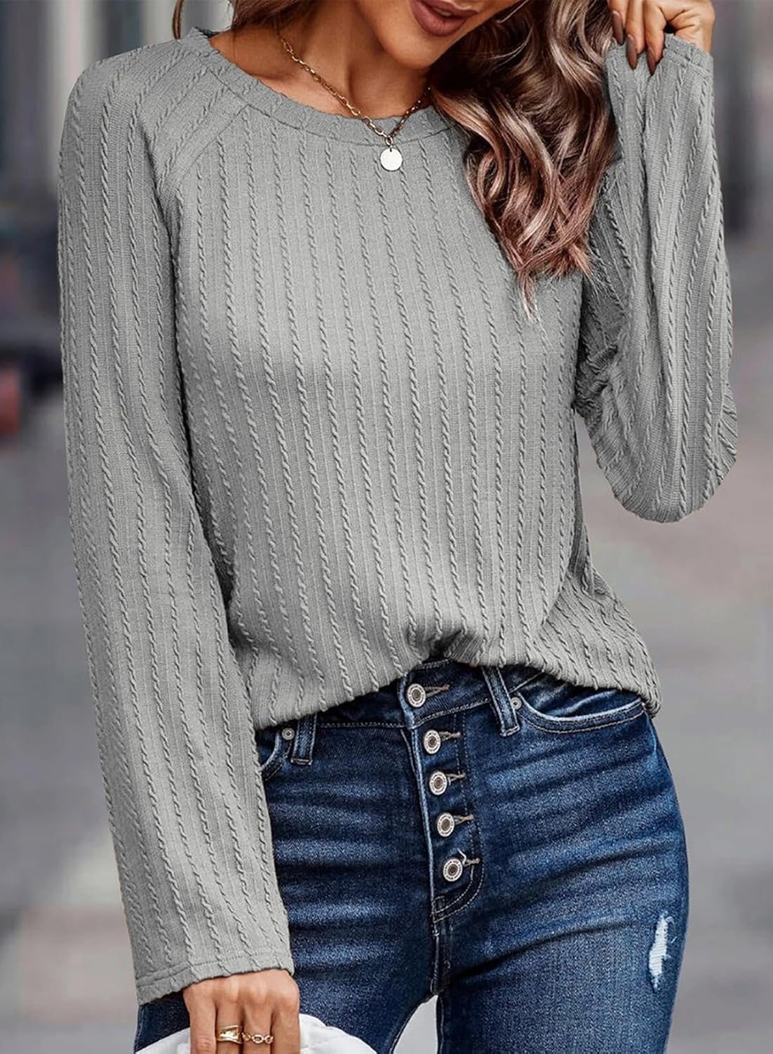 Womens Long Sleeve Lightweight Shirts Fall Trendy Tops Crewneck Casual Knit Tee - Picture 74 of 108