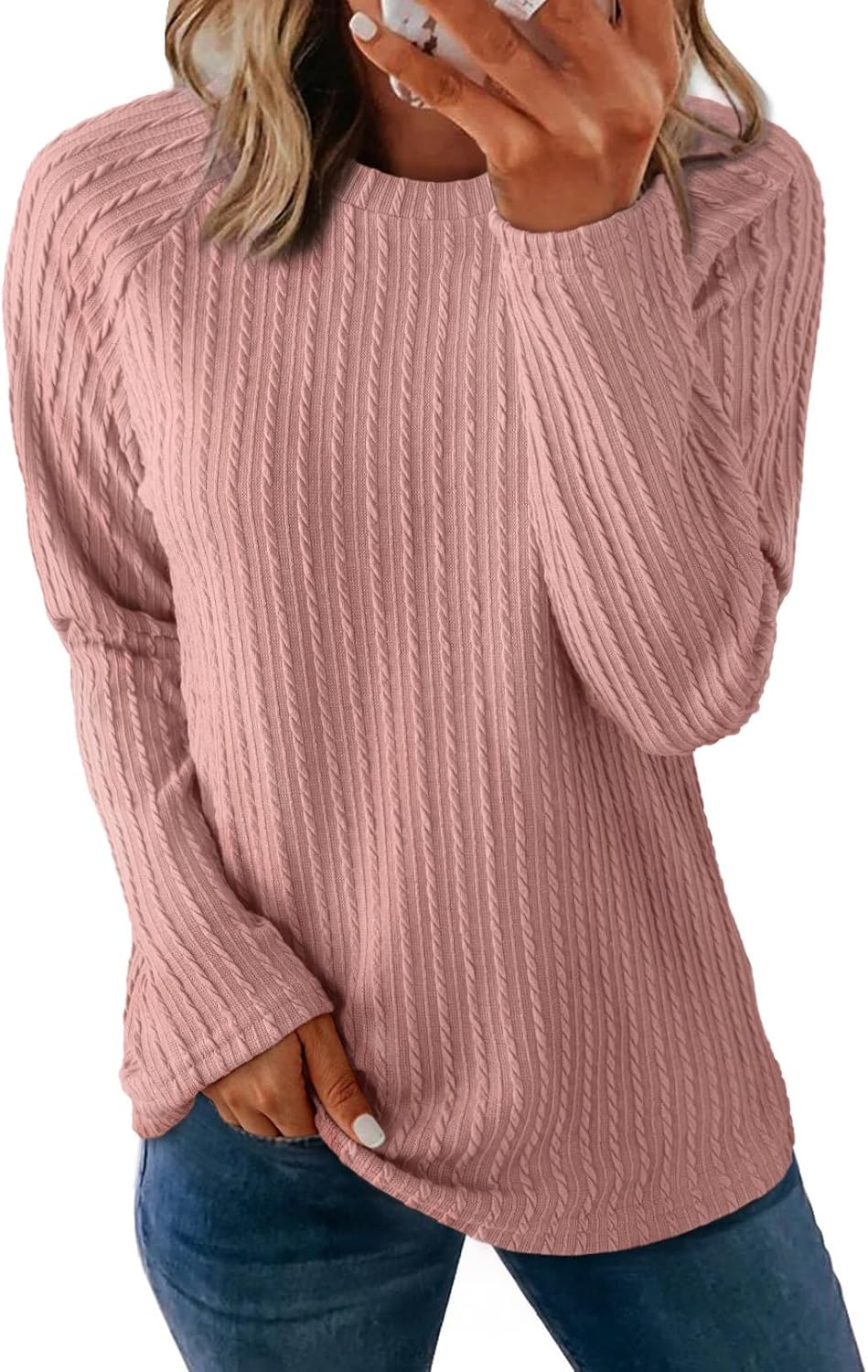 Womens Long Sleeve Lightweight Shirts Fall Trendy Tops Crewneck Casual Knit Tee - Picture 83 of 108