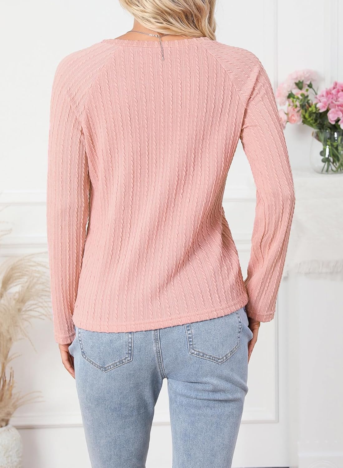 Womens Long Sleeve Lightweight Shirts Fall Trendy Tops Crewneck Casual Knit Tee - Picture 88 of 108