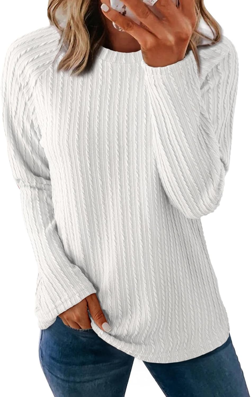 Womens Long Sleeve Lightweight Shirts Fall Trendy Tops Crewneck Casual Knit Tee - Picture 90 of 108