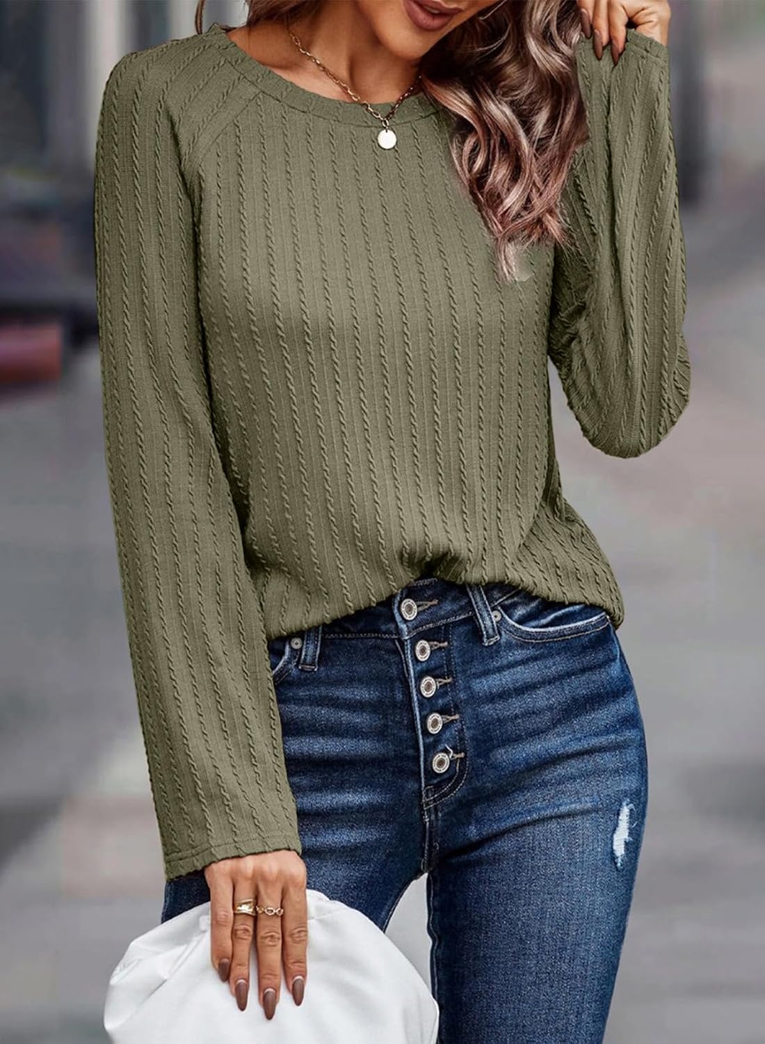 Womens Long Sleeve Lightweight Shirts Fall Trendy Tops Crewneck Casual Knit Tee - Picture 104 of 108