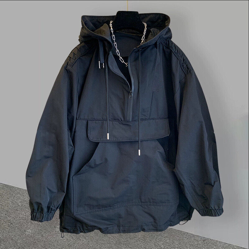 Informal Anorak Rompevientos con Capucha Pullover Liso Impermeable Dos Tonos Sudadera con Capucha Para Hombre - Imagen 20 de 21