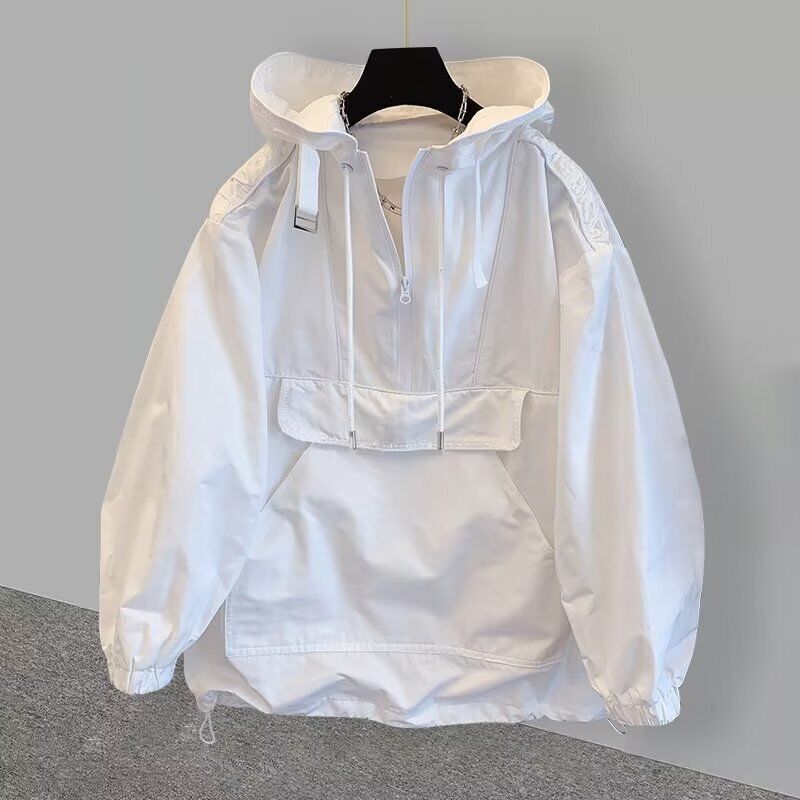 Informal Anorak Rompevientos con Capucha Pullover Liso Impermeable Dos Tonos Sudadera con Capucha Para Hombre - Imagen 21 de 21