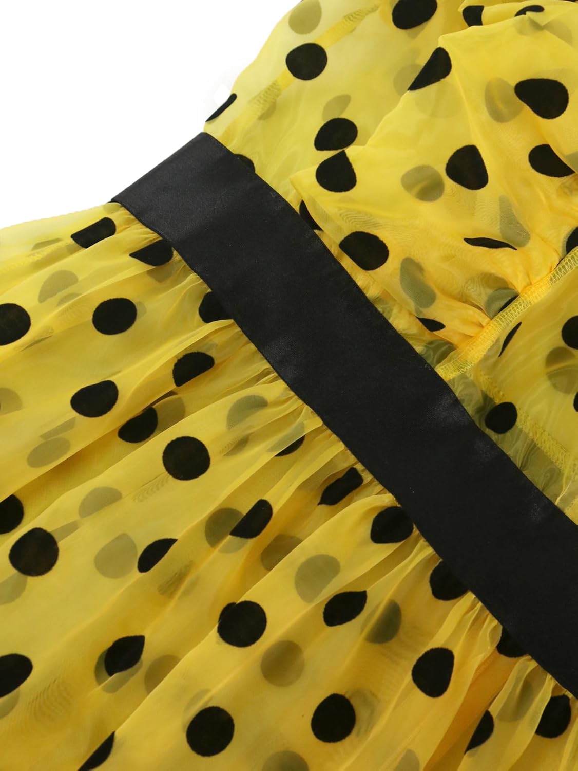 AOMEI Damen Ploka Punkte Puffärmel Midikleid Netz Rüschen A-Linie Freizeitkleider - Bild 16 von 17