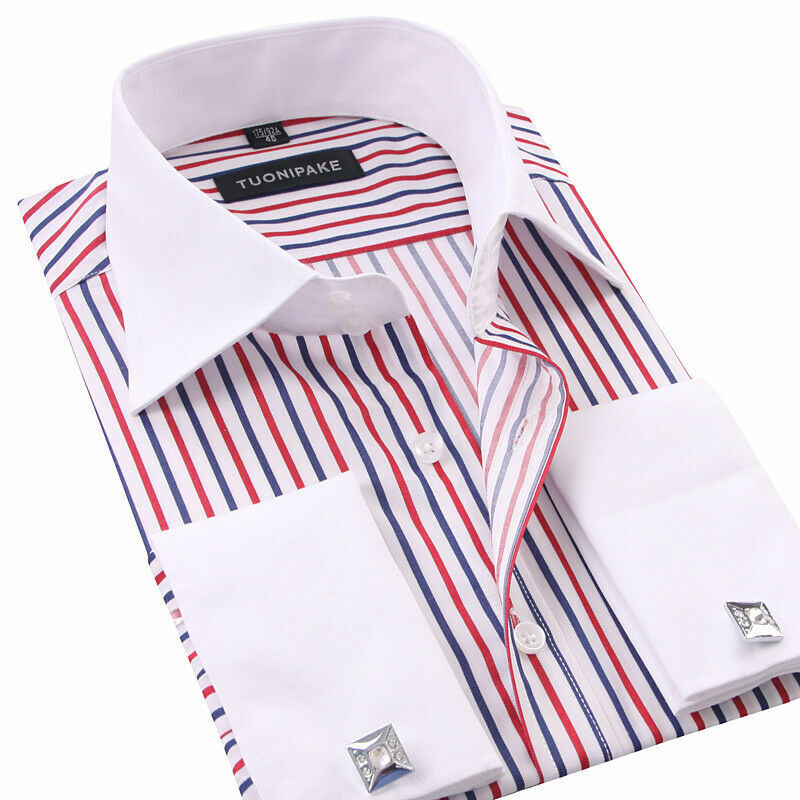 Camicie eleganti da uomo il colletto bianco lusso slim fit polsino francese camicie formali top - Foto 11 di 14