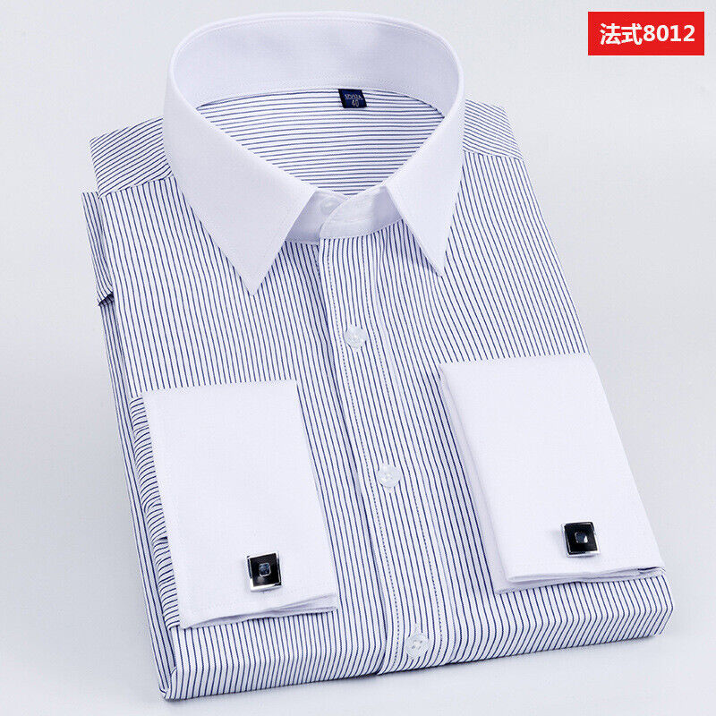 Camicie eleganti da uomo il colletto bianco lusso slim fit polsino francese camicie formali top - Foto 13 di 14