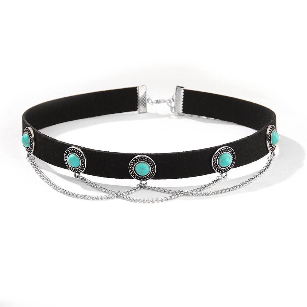 Necklace Bohemian Blue Turquoise Chain Neck Chain Velvet Neck Ring