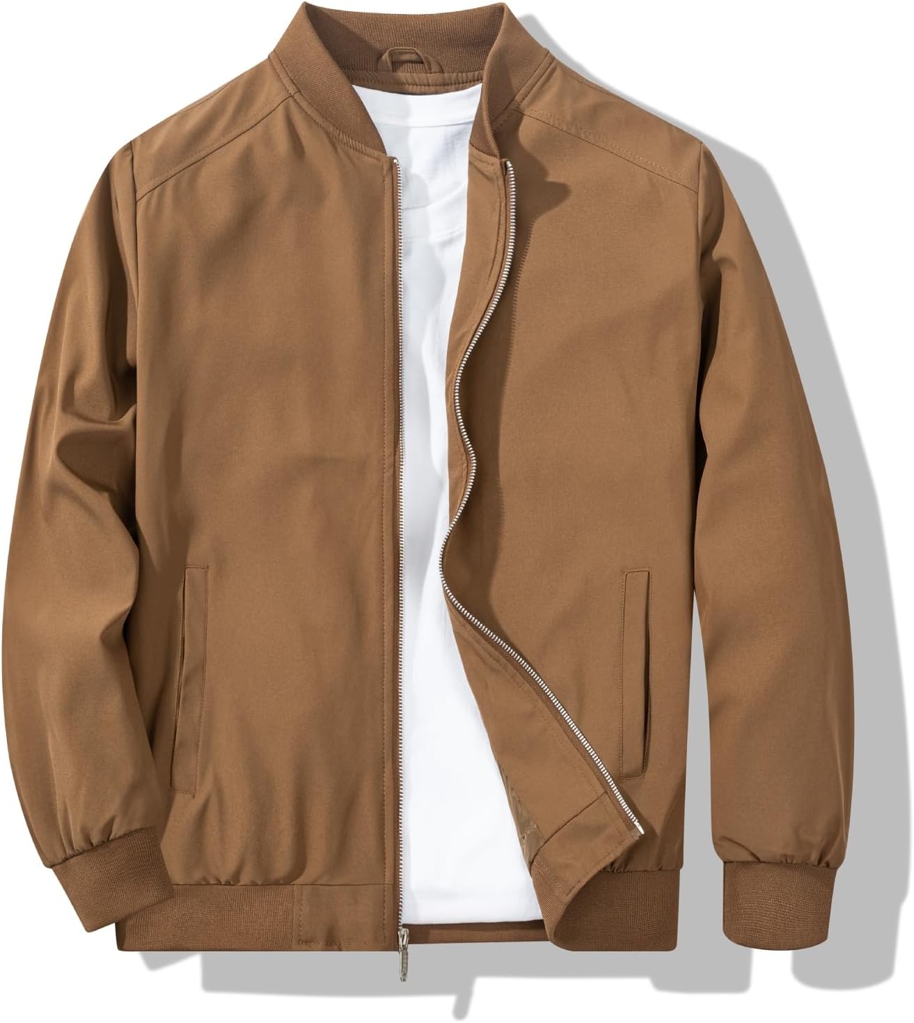 Men's Bomber Jacket Stylish Lightweight Windbreaker Spring Fall Casual Jackets - Picture 26 of 30